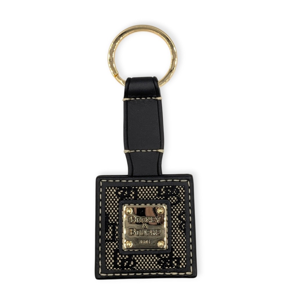 Dooney & Bourke Keychain Black Monogram Signature Leather Square Fob New In Box